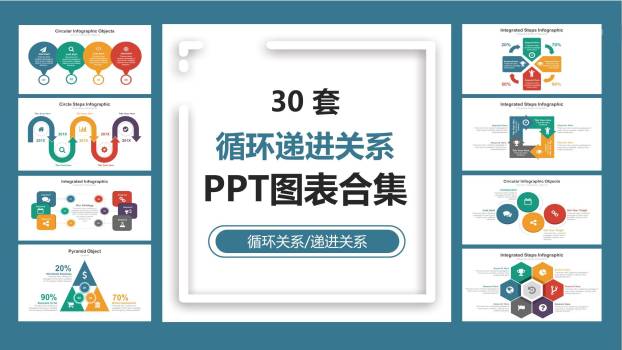 彩色循环PPT图表模板0