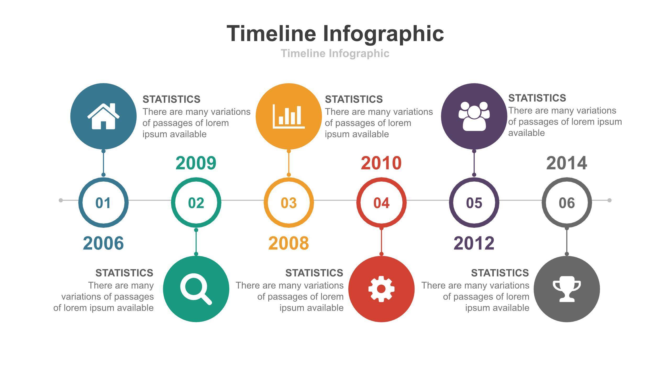 彩色总分时间轴PPT图表模板9