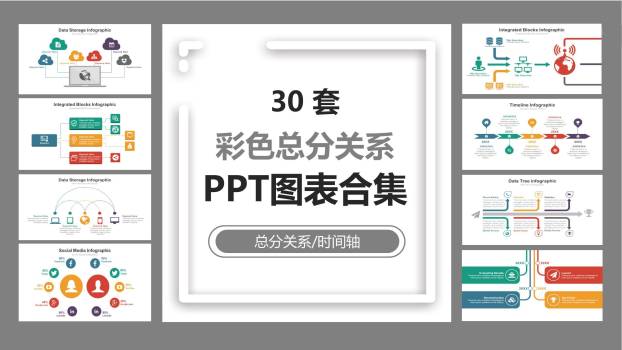 彩色总分时间轴PPT图表模板0