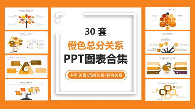 橙色总分关系PPT图表模板0