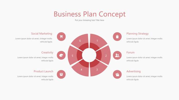 粉红色并列关系PPT图表模板4