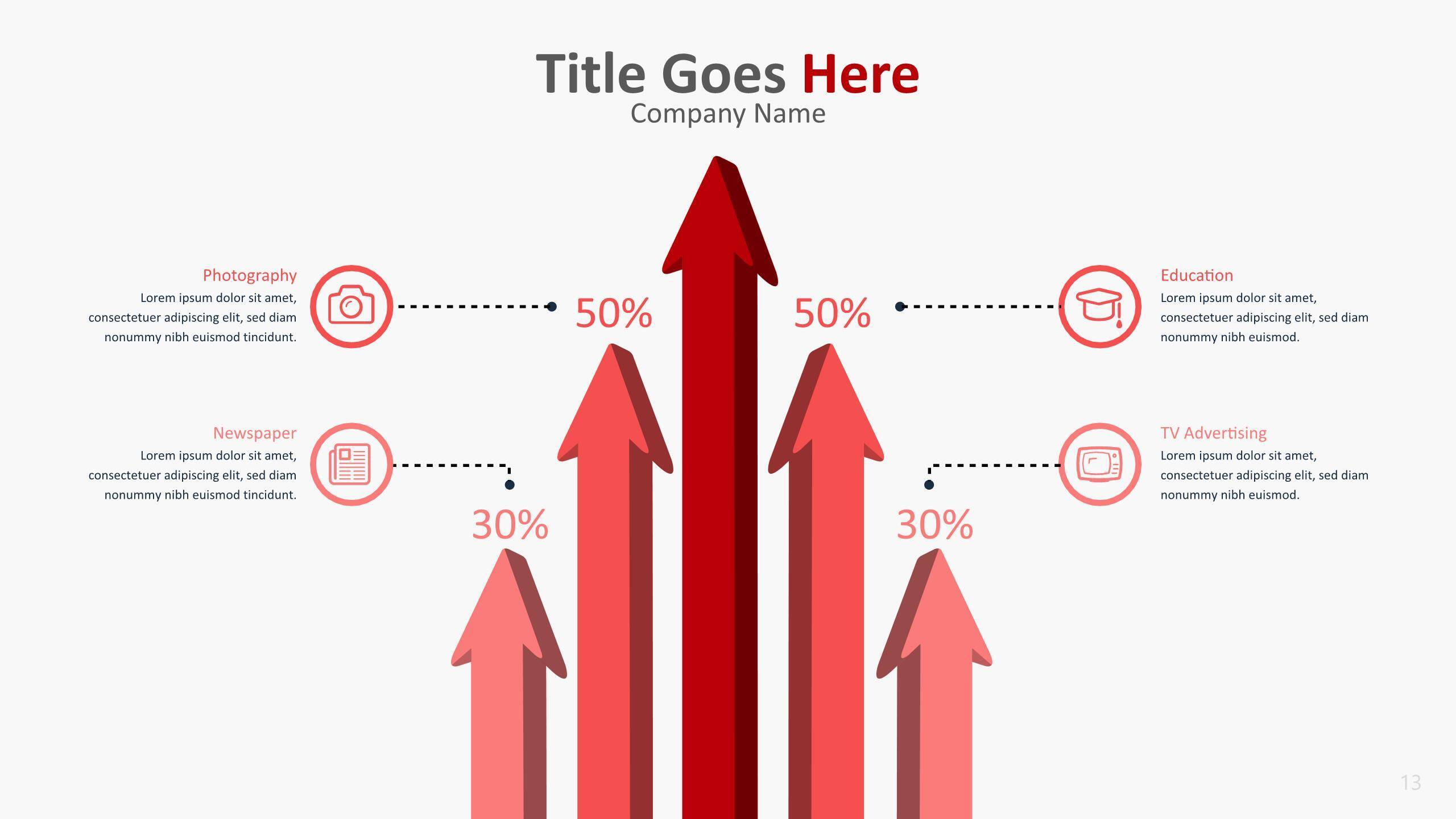 红色柱状图PPT图表模板4