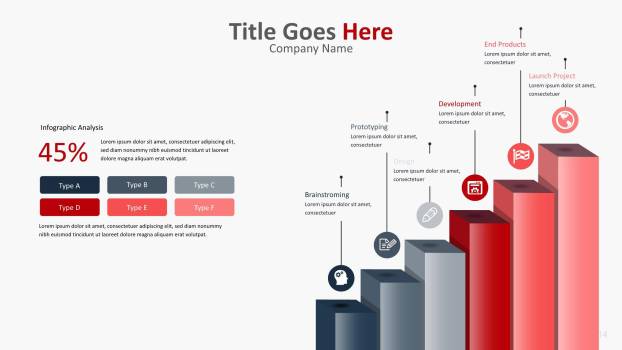红色柱状图PPT图表模板5