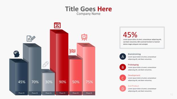 红色柱状图PPT图表模板6