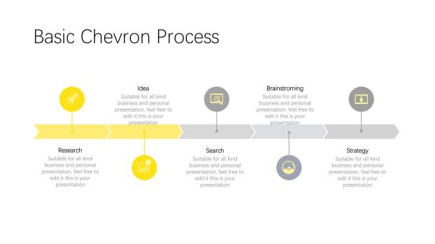 黄灰色鱼骨流程图PPT图表模板9
