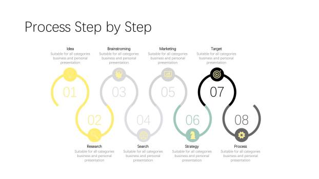 黄灰色鱼骨流程图PPT图表模板1