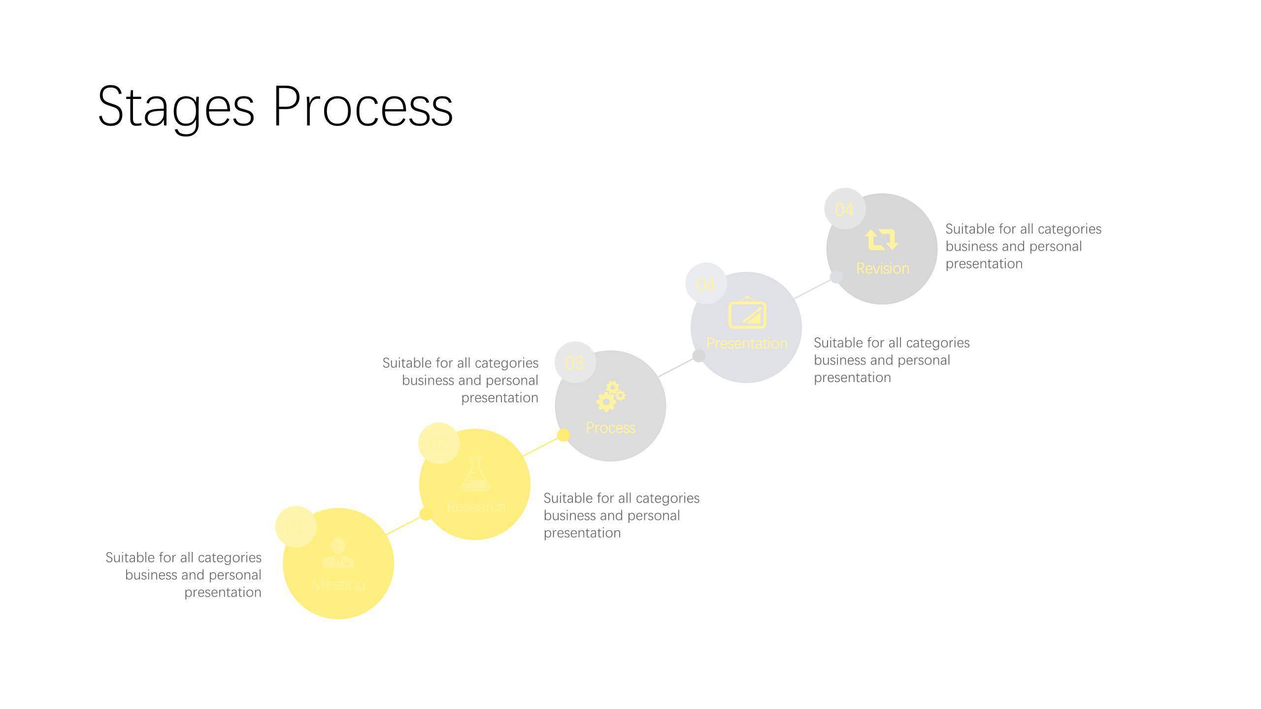 黄灰色鱼骨流程图PPT图表模板3