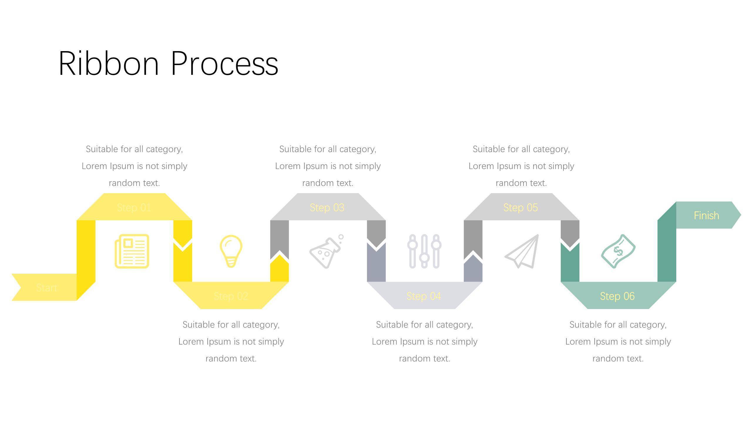黄灰色鱼骨流程图PPT图表模板5
