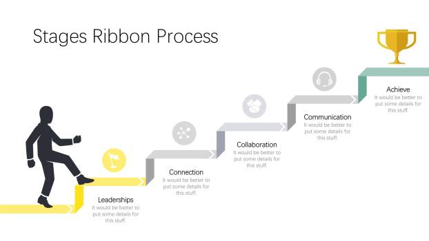 黄灰色鱼骨流程图PPT图表模板6