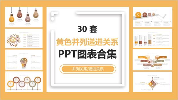 黄色并列递进关系PPT图表模板0