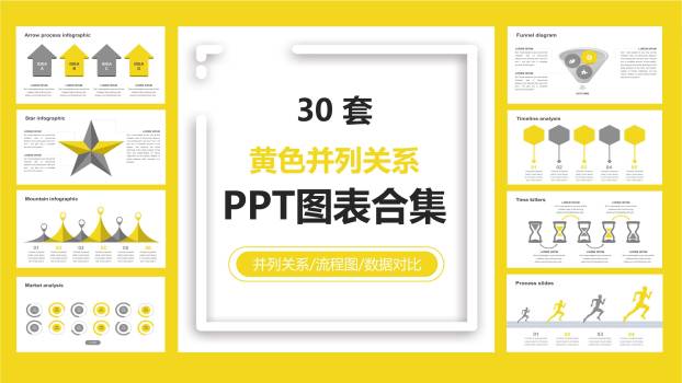 黄色并列关系PPT图表0