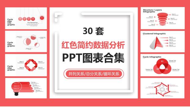 简洁红色数据分析模型PPT图表模板0