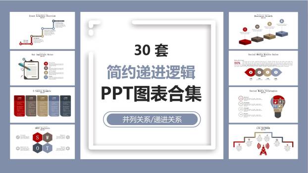 简约递进逻辑PPT图表模板0