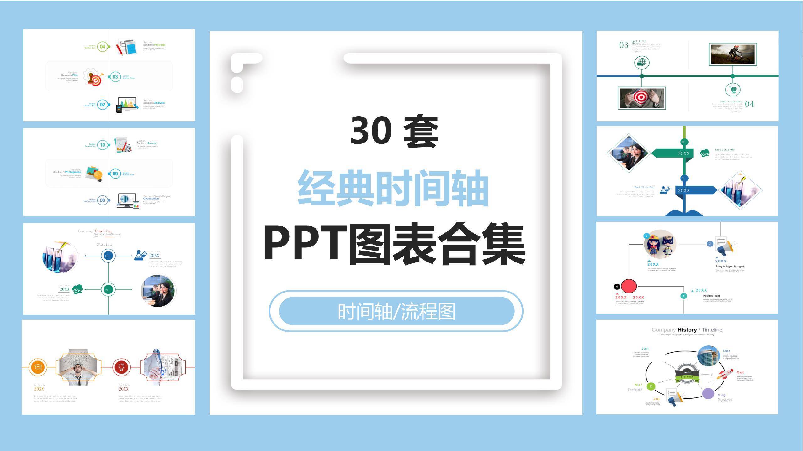 经典时间轴PPT图表模板0