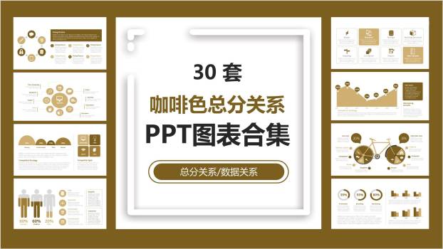咖啡色总分关系PPT图表模板0