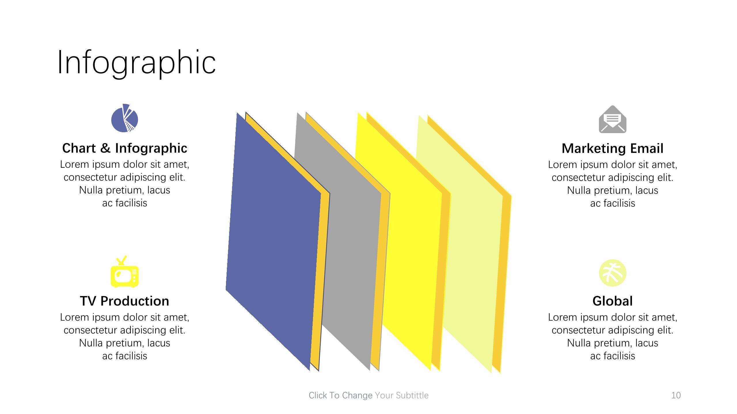 蓝黄配色递进关系PPT图表模板1