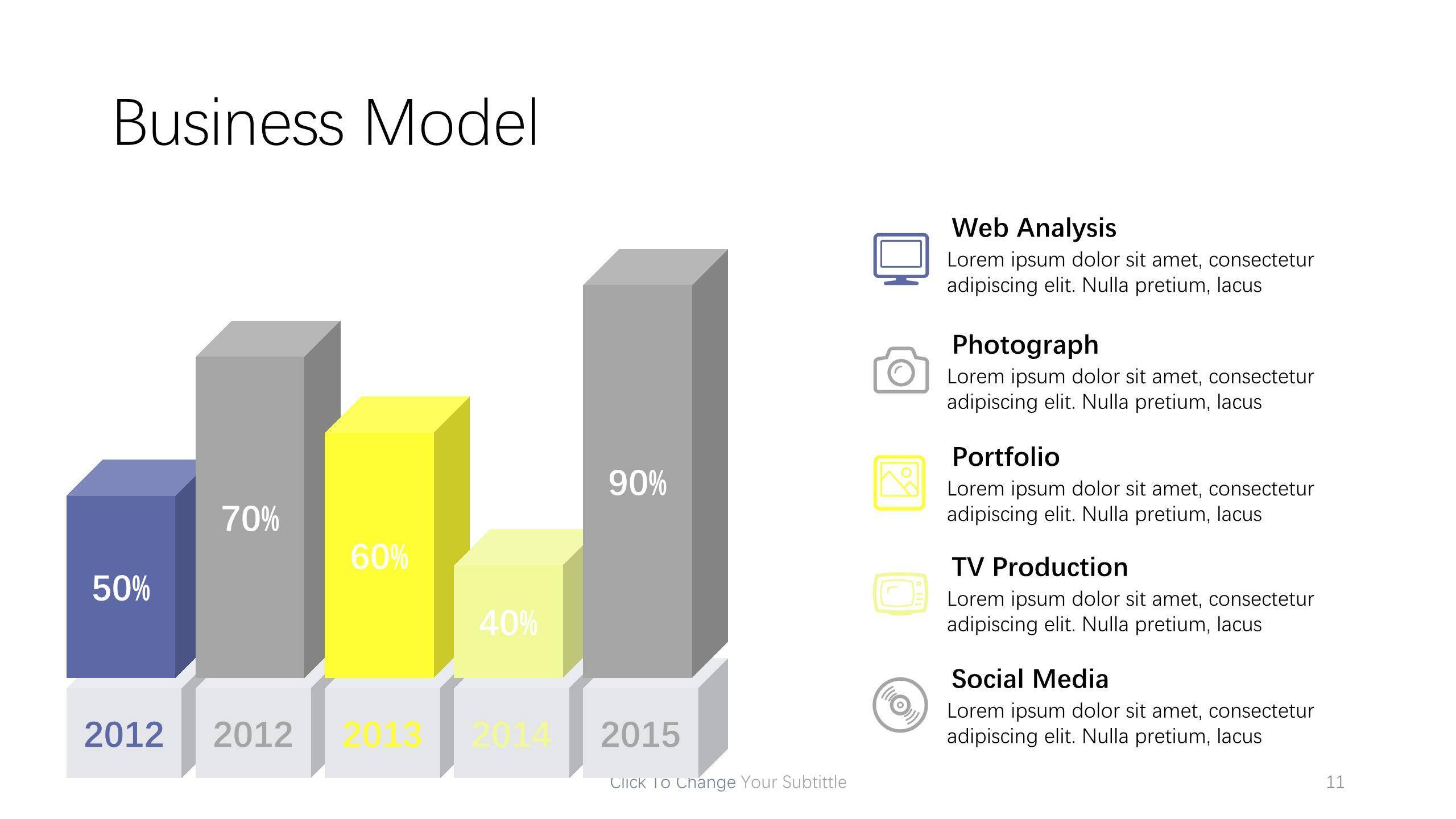 蓝黄配色递进关系PPT图表模板2
