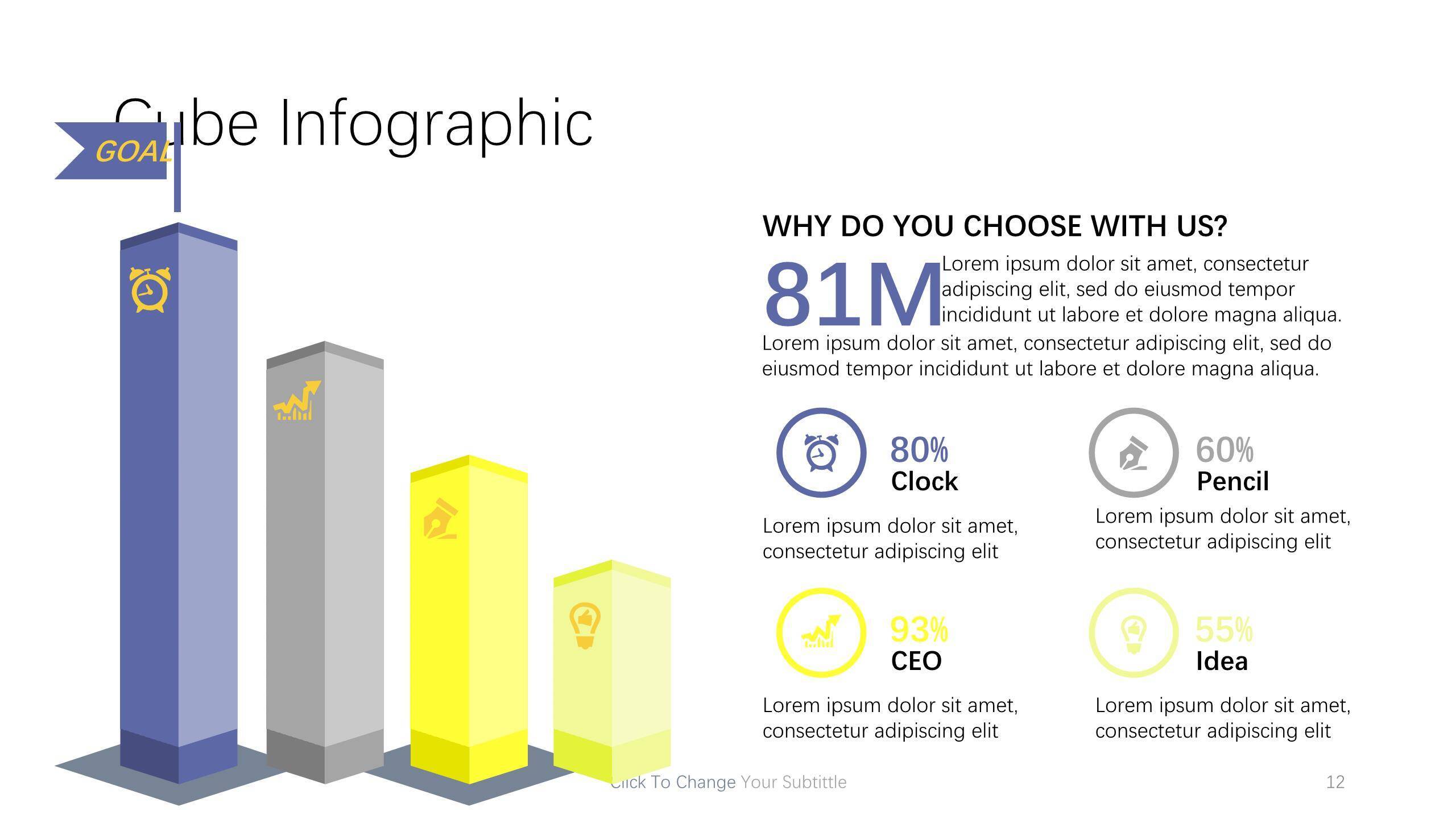 蓝黄配色递进关系PPT图表模板3