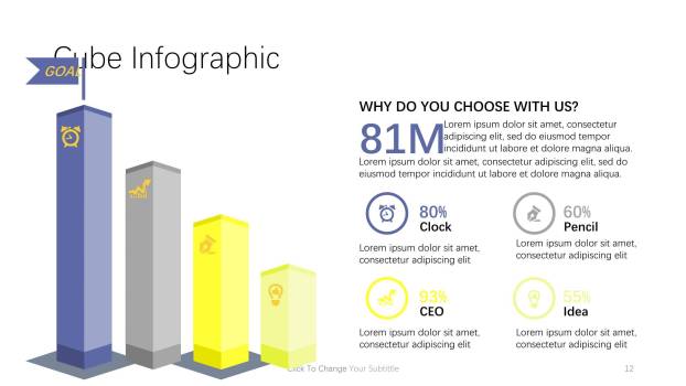 蓝黄配色递进关系PPT图表模板3