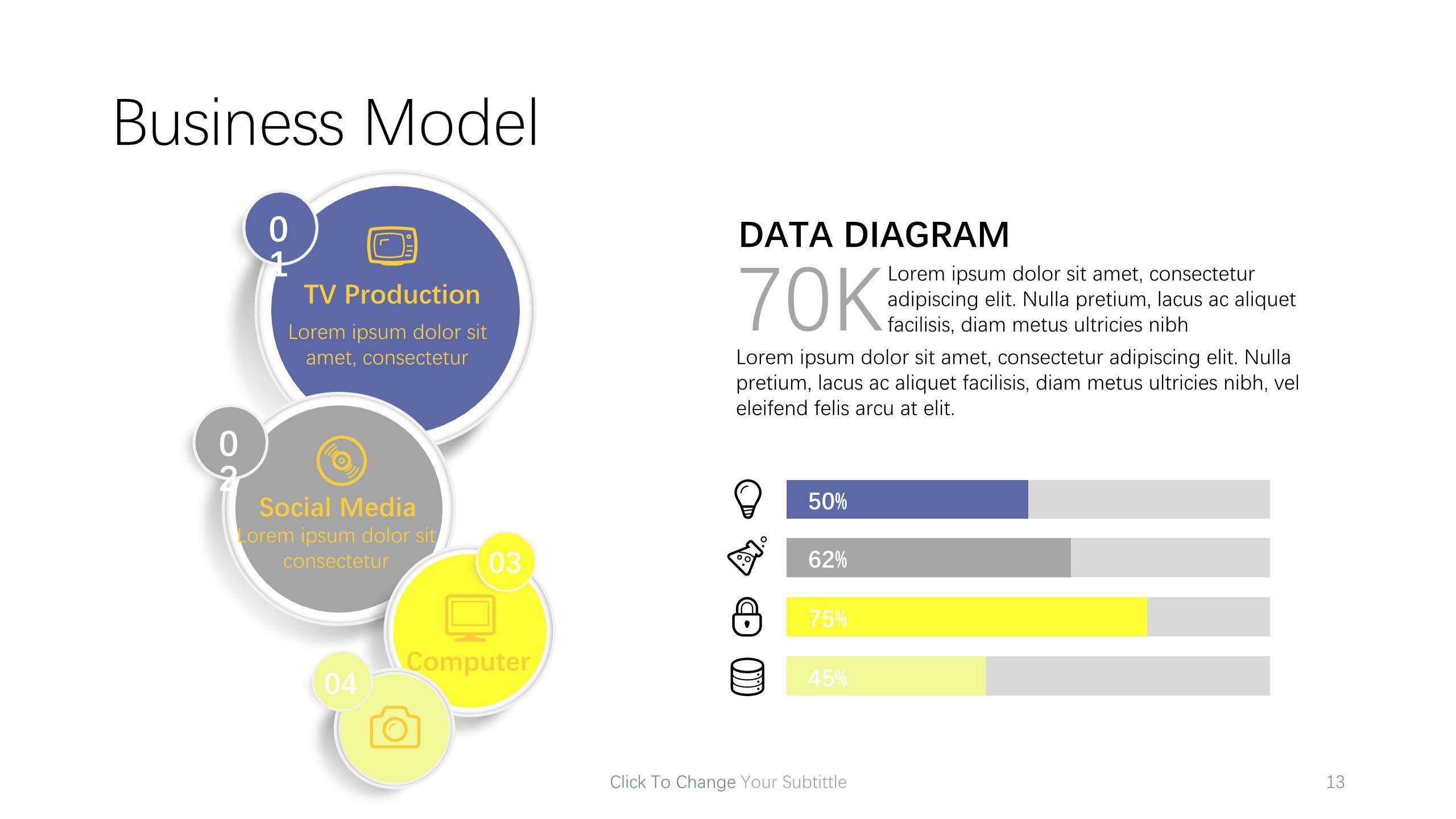 蓝黄配色递进关系PPT图表模板4