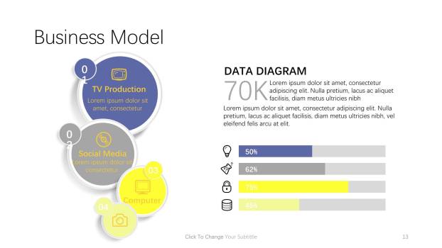 蓝黄配色递进关系PPT图表模板4