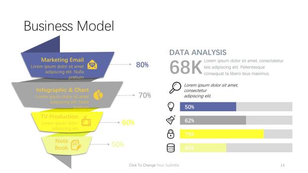 蓝黄配色递进关系PPT图表模板5