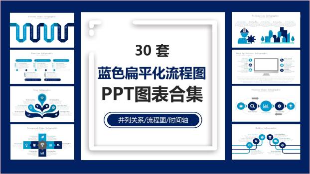 蓝色扁平化流程图PPT图表模板0