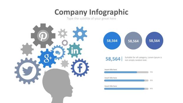 蓝色齿轮商务PPT图表模板5