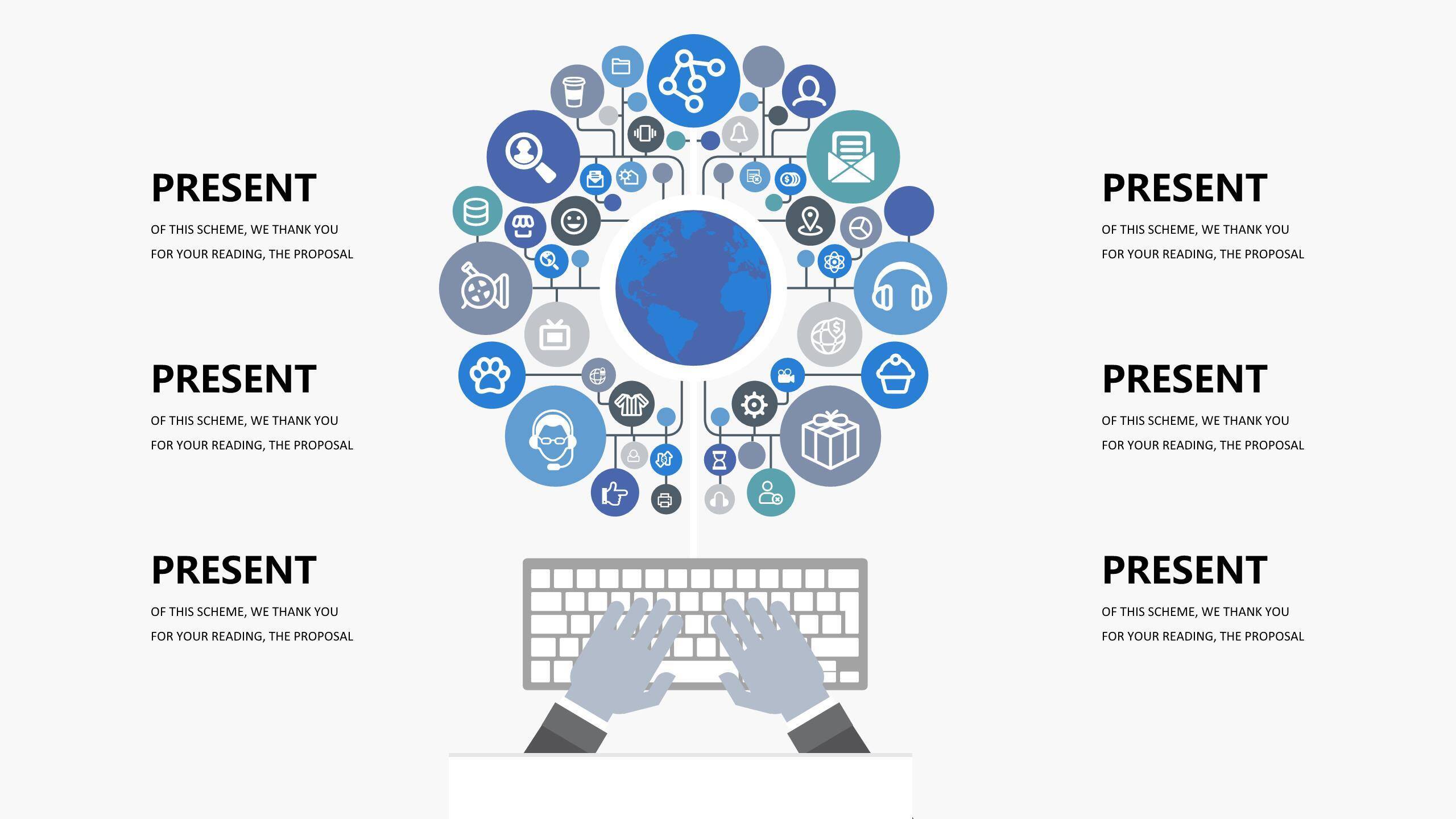 蓝色创意总分关系PPT图表模板8