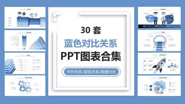 蓝色对比关系PPT图表模板0