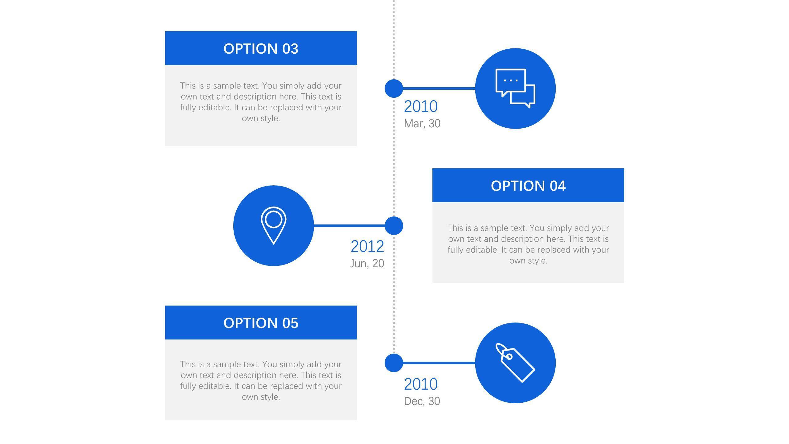 蓝色通用时间轴PPT图表模板2