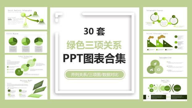 绿色三项关系PPT图表模板(1)0