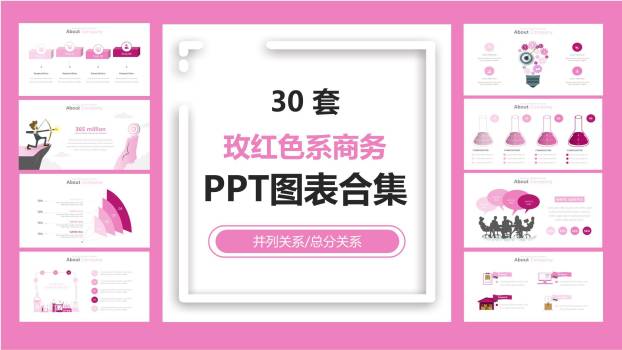 玫红色系商务PPT图表模板(1)0