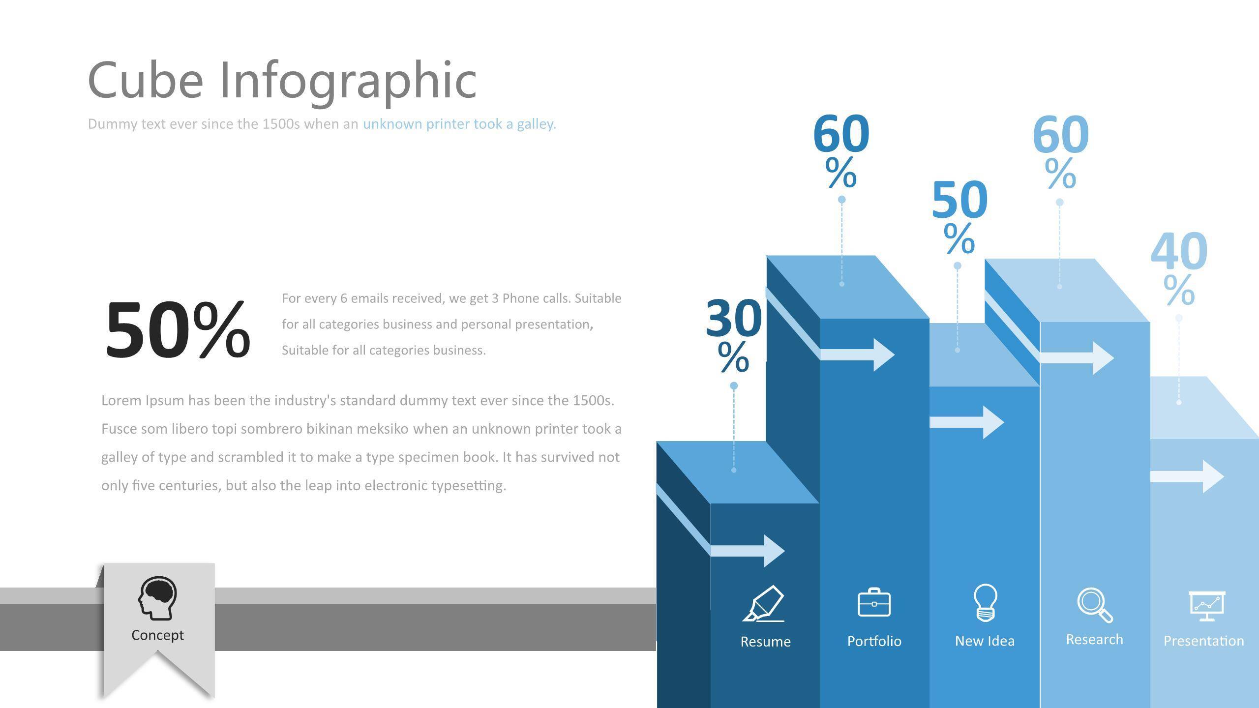 浅蓝色五项并列关系PPT8