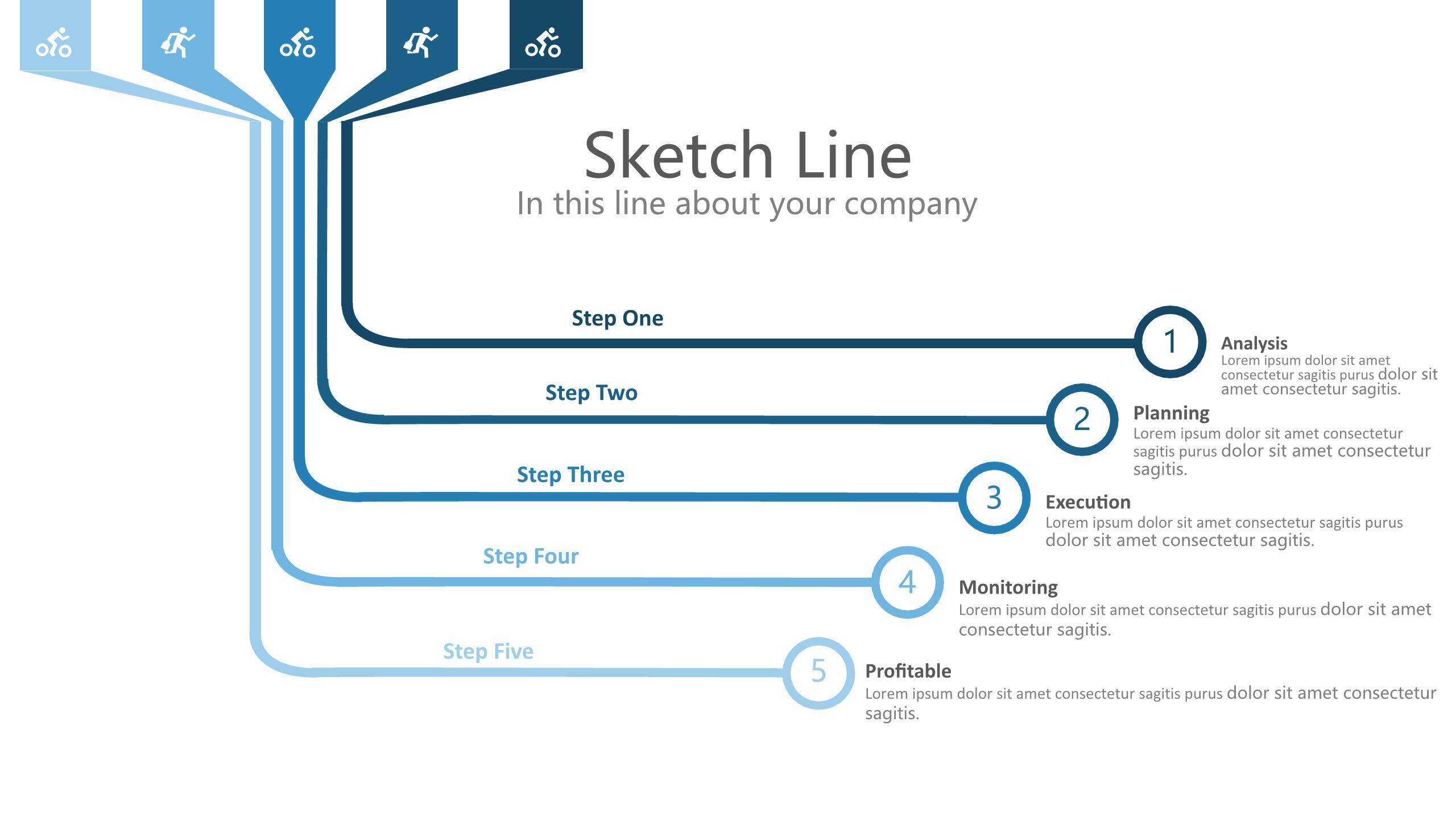 浅蓝色五项并列关系PPT9