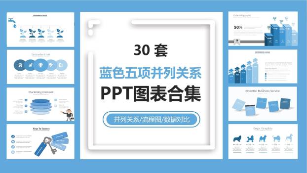 浅蓝色五项并列关系PPT0