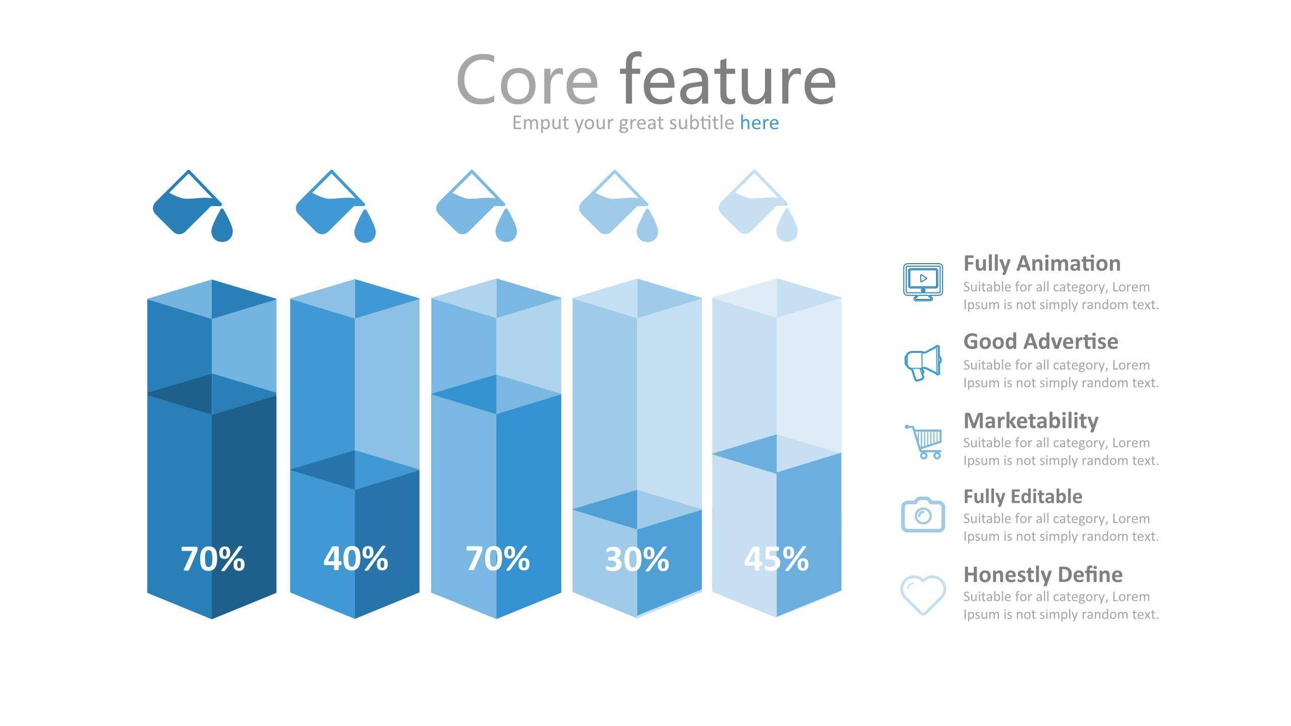浅蓝色五项并列关系PPT3