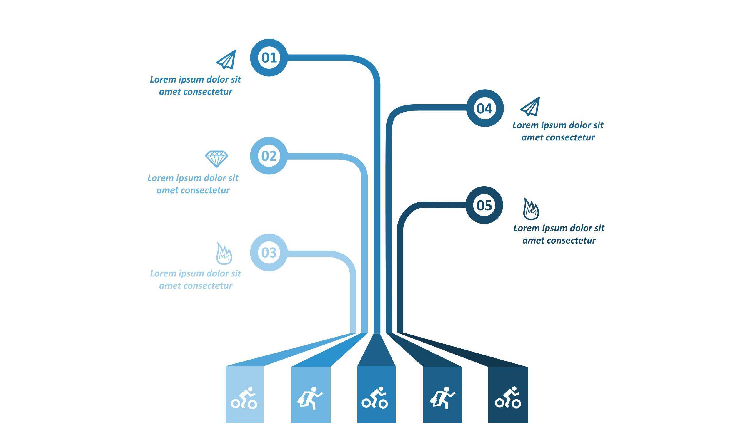 浅蓝色五项并列关系PPT4