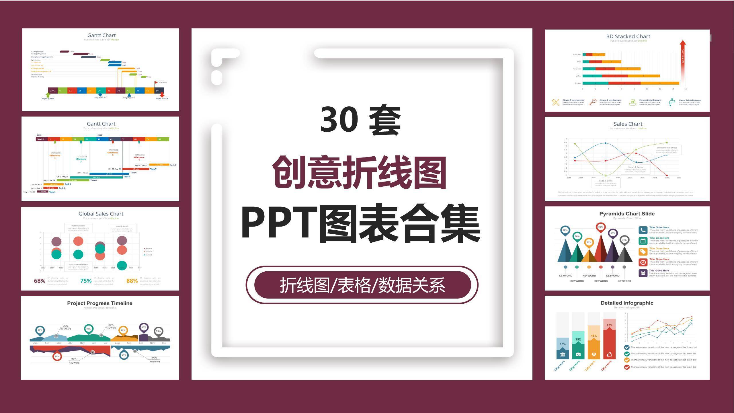 数据折线图PPT图表模板0