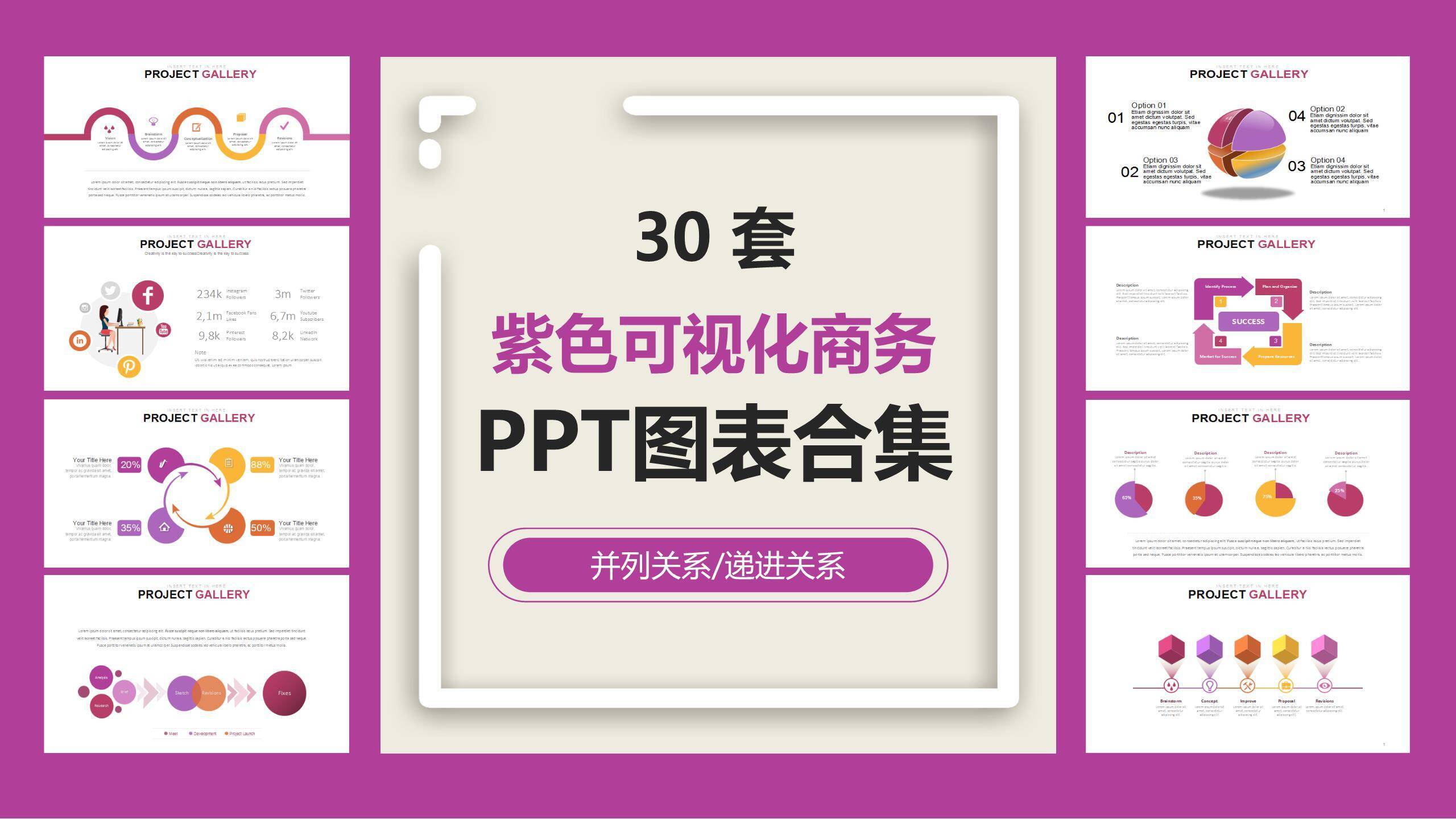 紫色可视化商务图表模板0