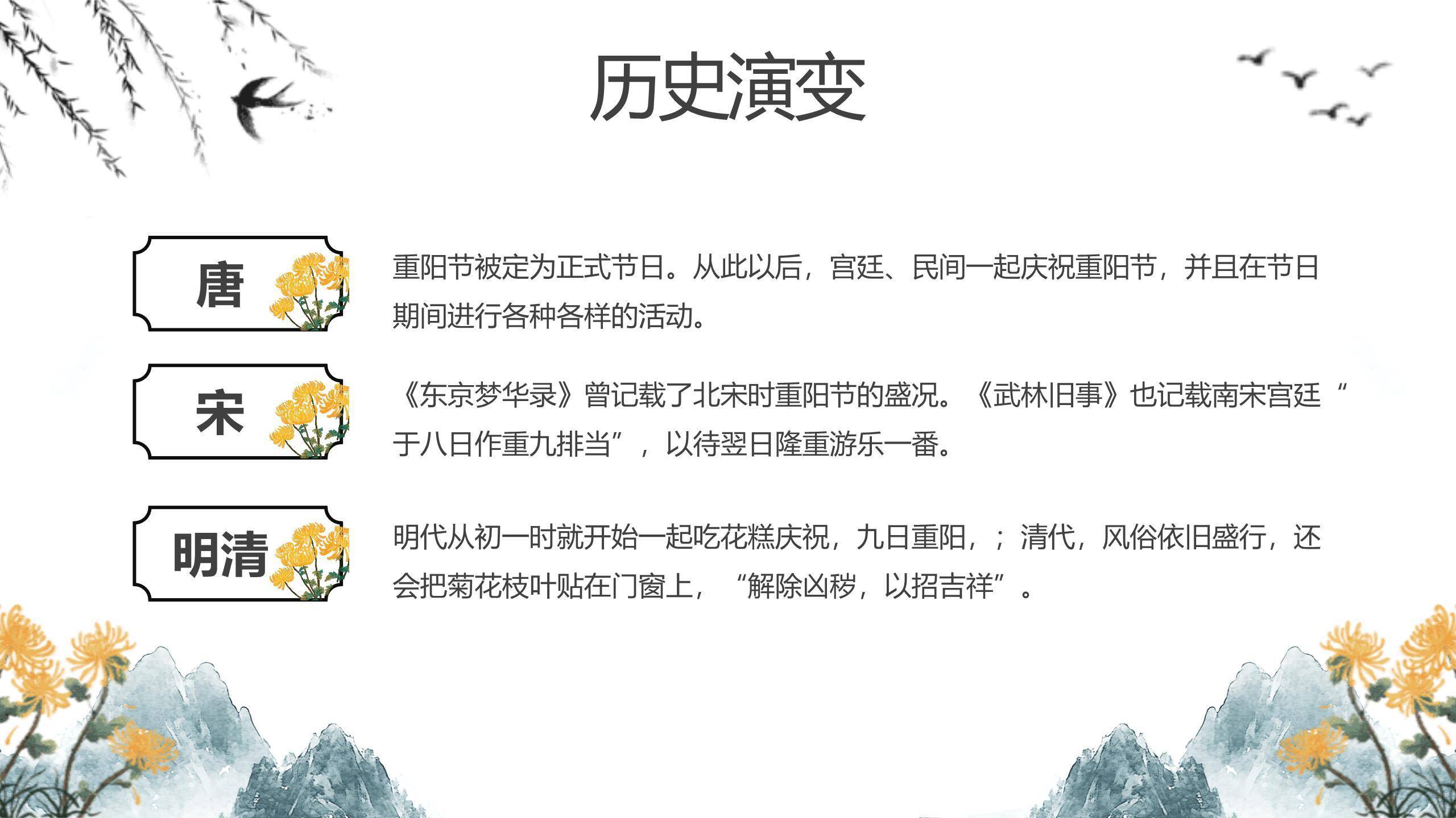 蓝色水墨重阳登高习俗PPT模板2