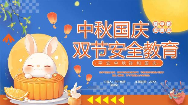 中秋国庆安全提示卡通PPT模板0