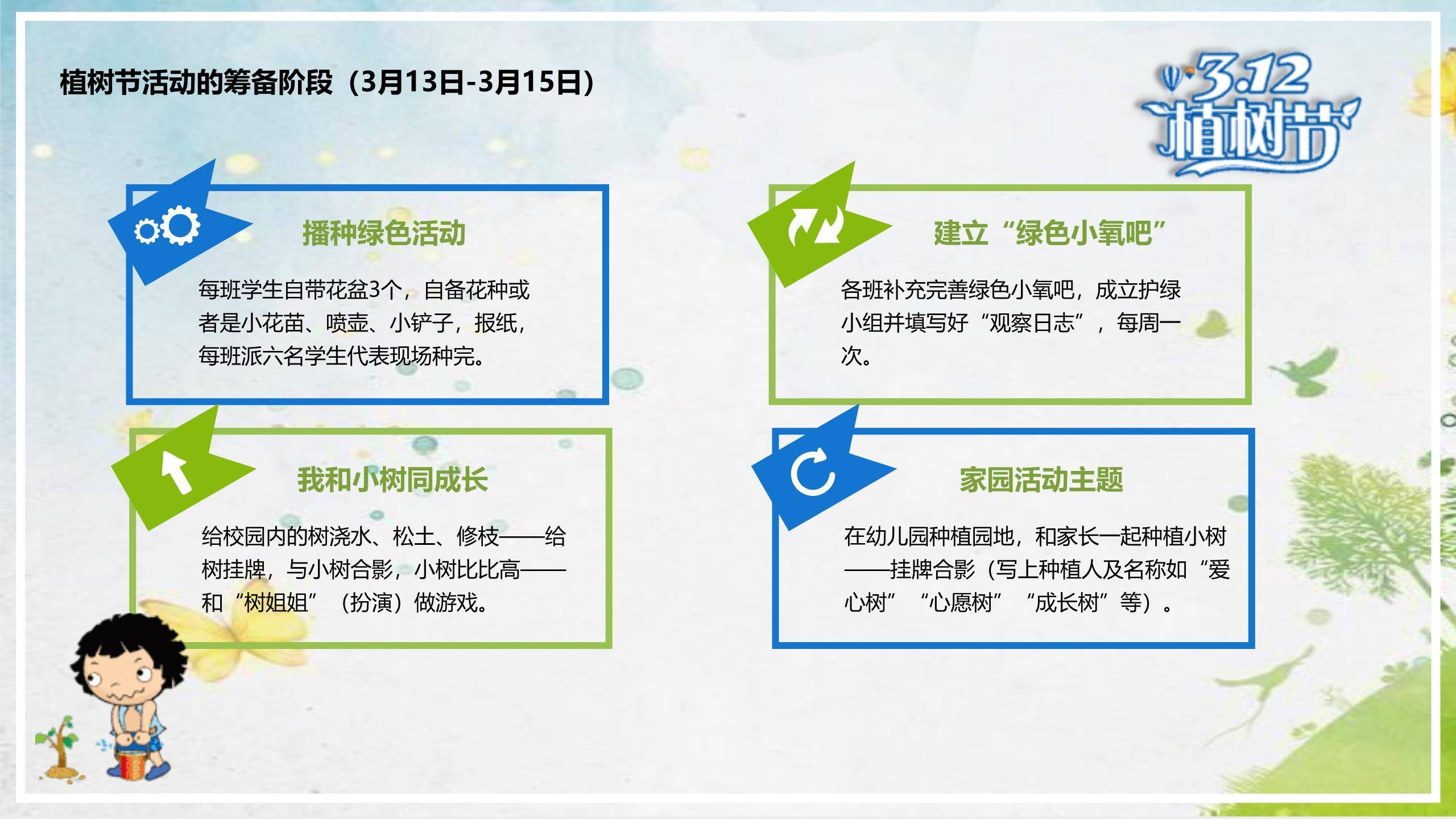 植树节家庭活动卡通PPT模板7