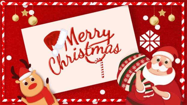 圣诞节手绘水彩驯鹿贺卡PPT模板0