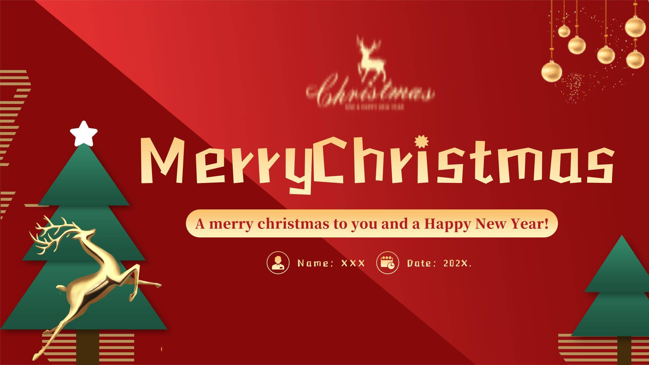 圣诞节几何风年终总结PPT模板0