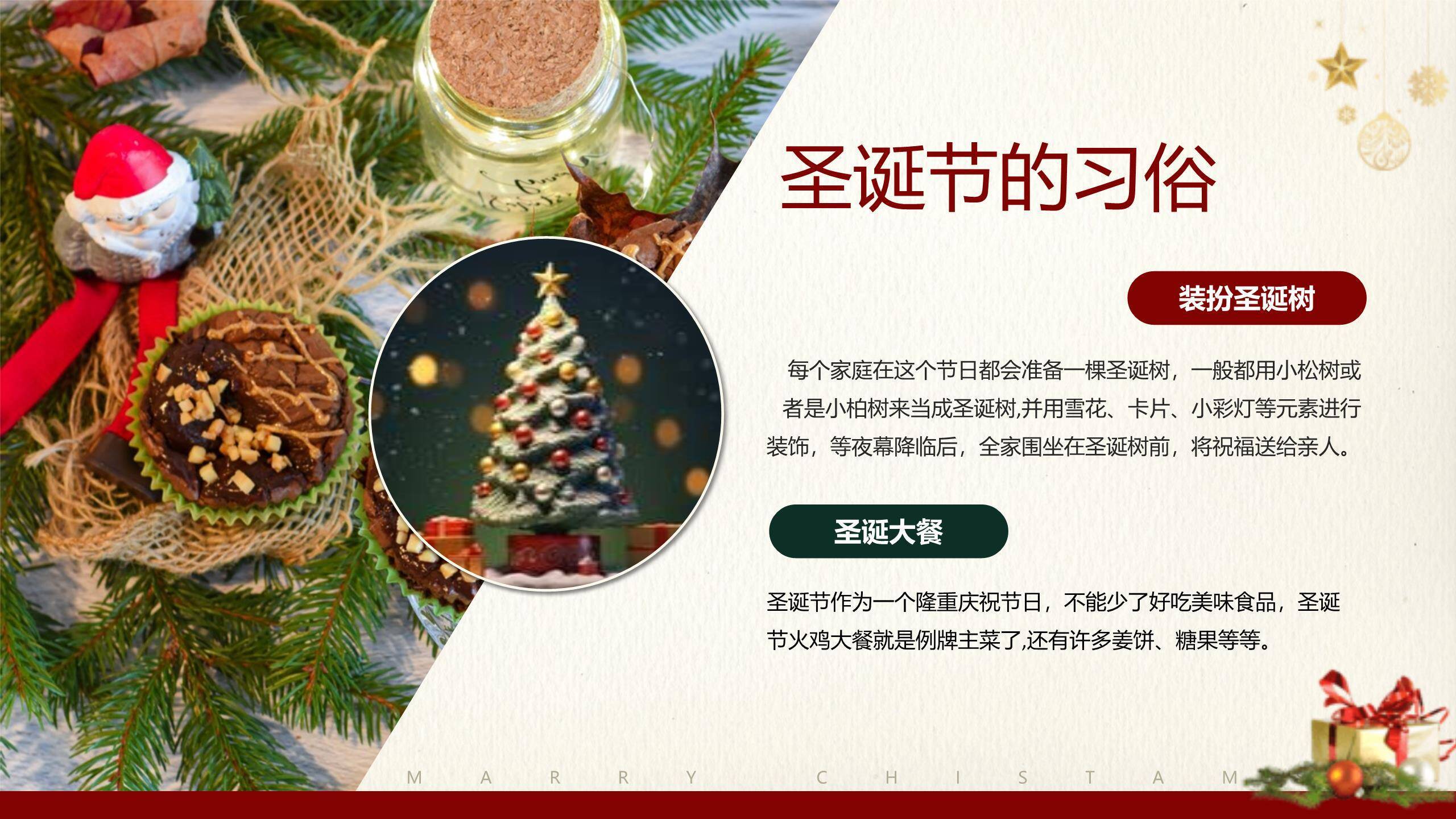 圣诞节松枝红球派对宣传PPT模板1