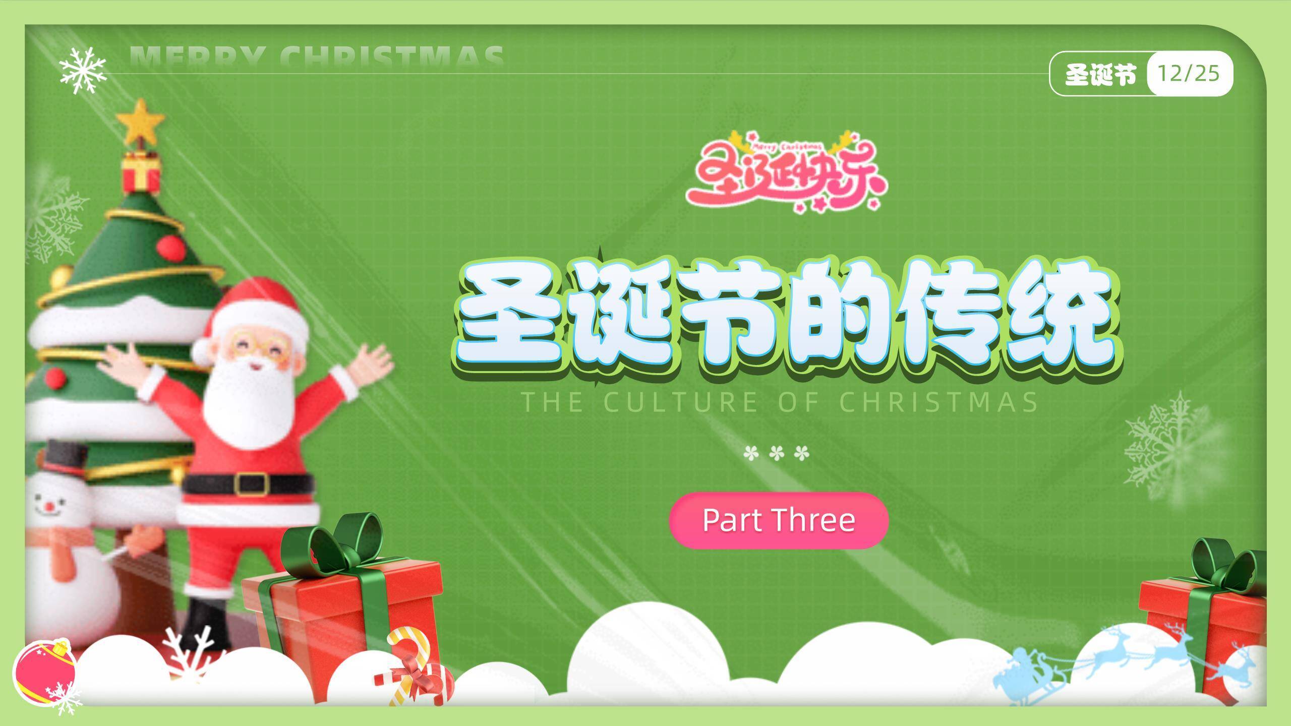 圣诞节绿色情感主题祝福PPT模板1