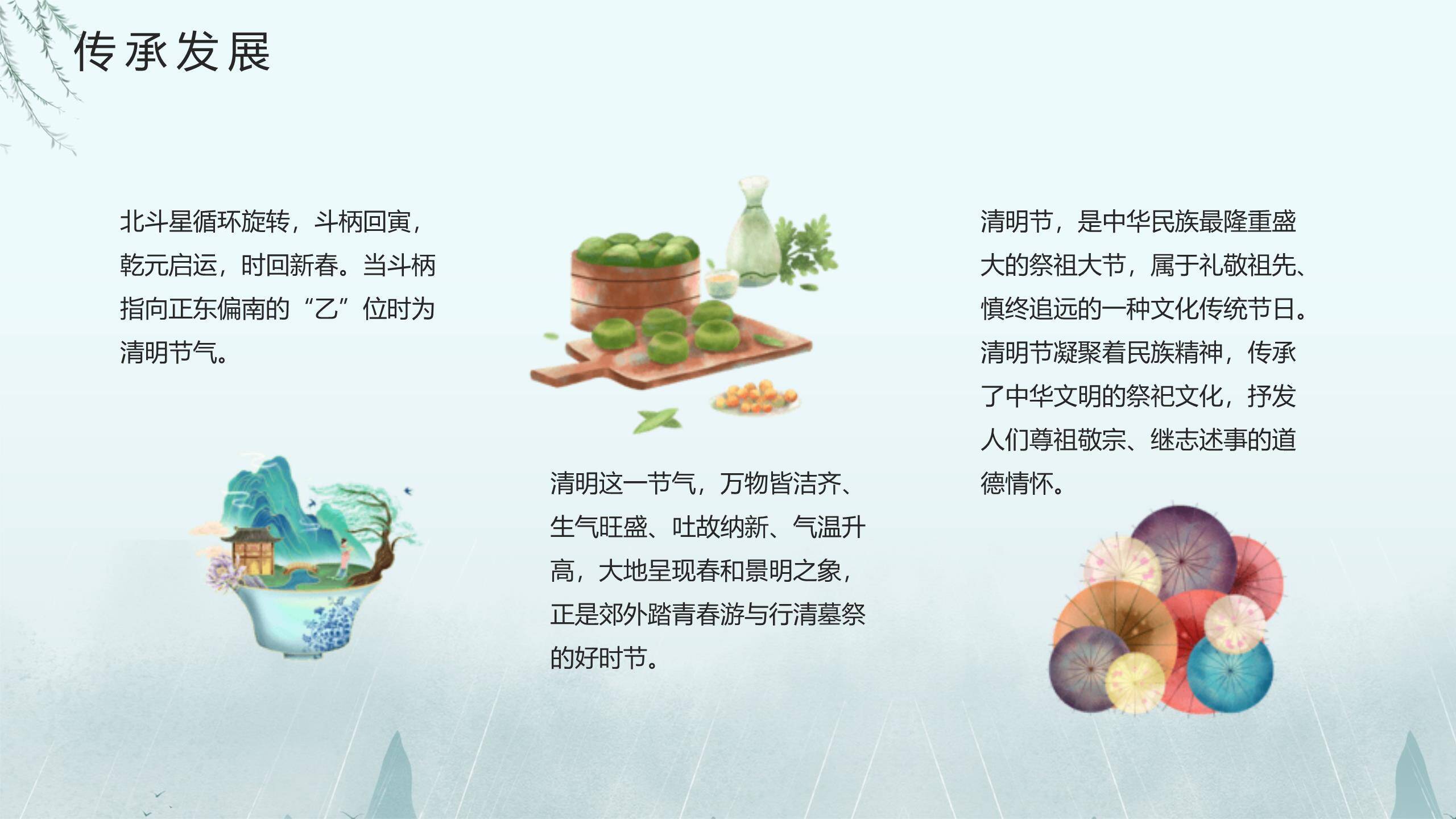 手绘水彩清明节祭祖主题PPT模板2