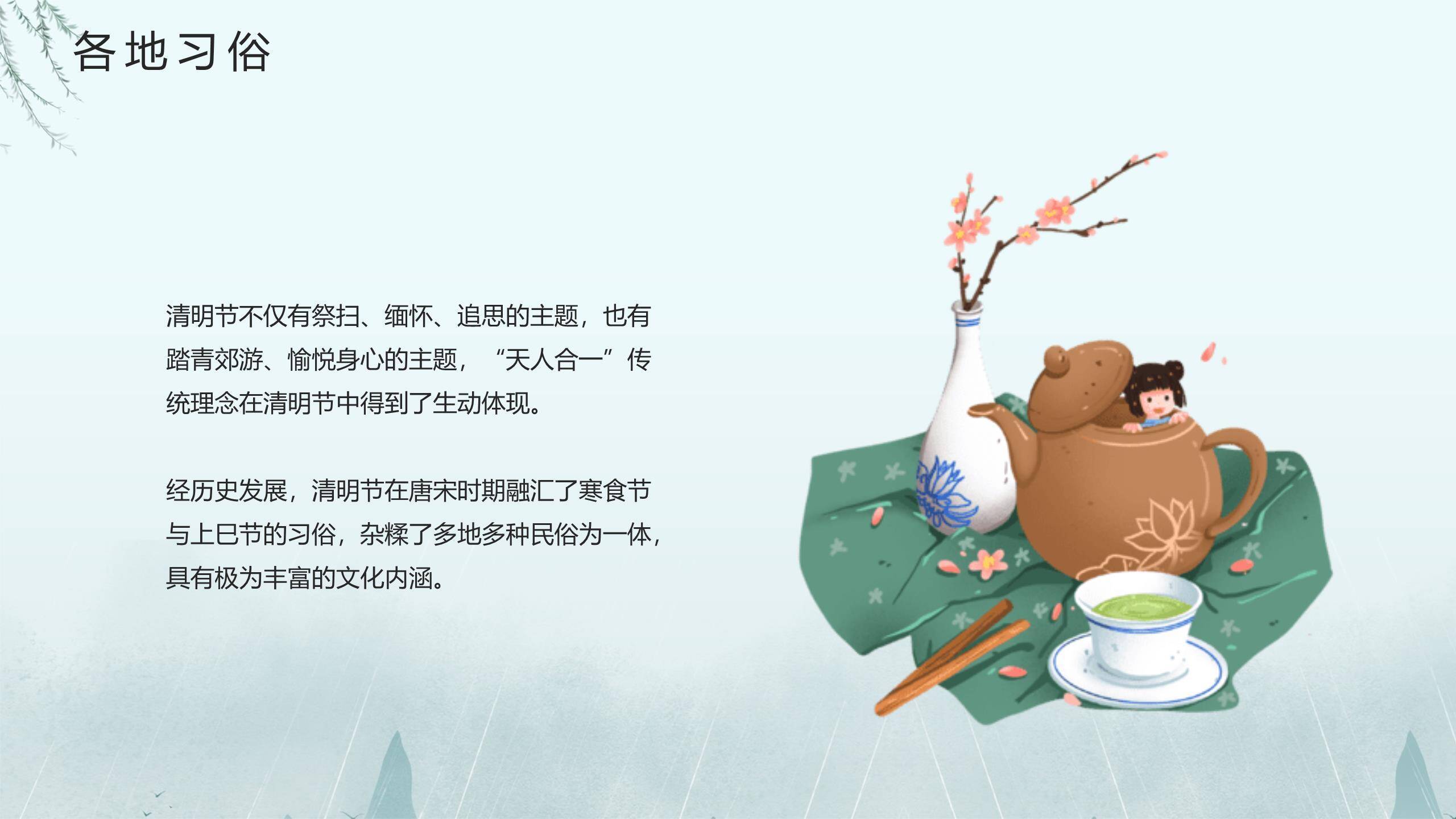 手绘水彩清明节祭祖主题PPT模板5