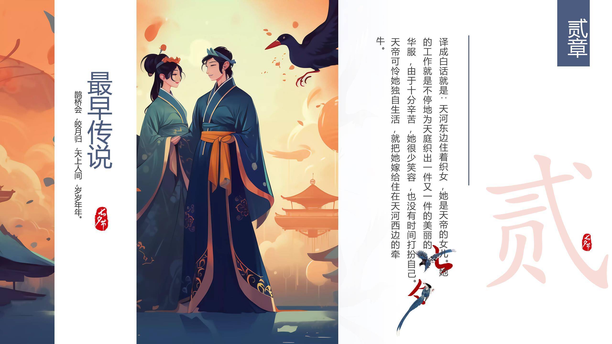 七夕节故事讲解手绘PPT模板1